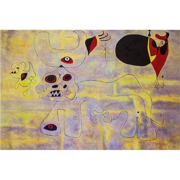 Joan Miro Spanish Surrealist Mixed Media on Canvas