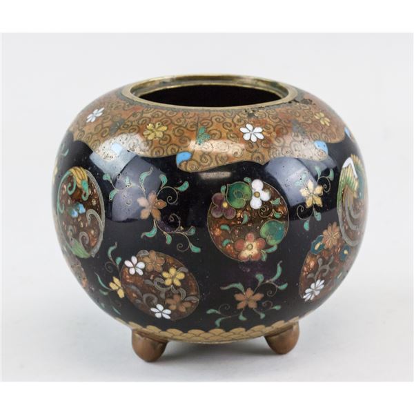 Japanese Bronze Black Cloisonne Jar