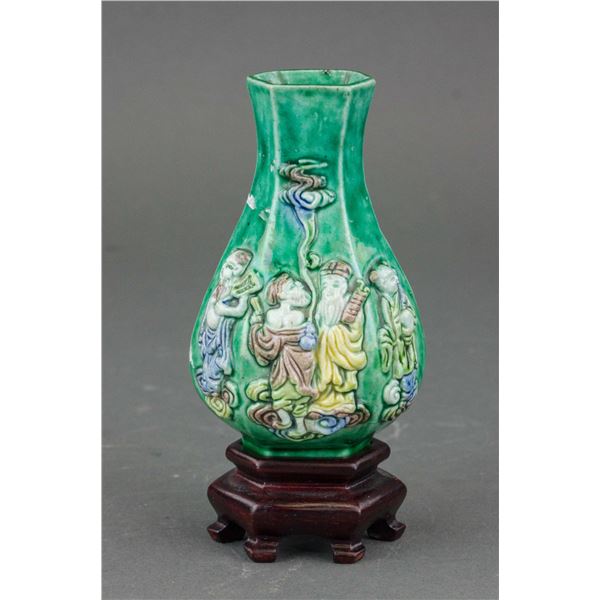 Chinese Green Porcelain Vase with Figure