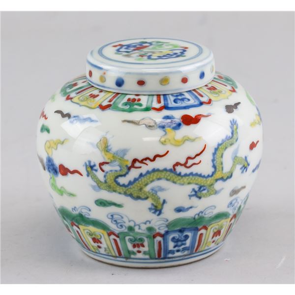 Chinese Wucai Porcelain Dragon Jar Tian Mark