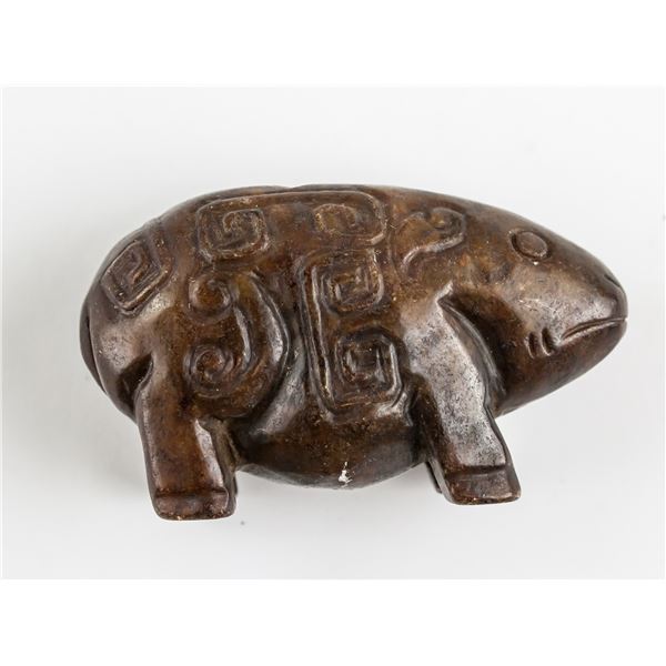 Chinese Archaistic Brown Jade Carved Pig Pendant