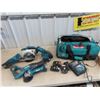 Image 1 : Makita Cordless Tools, Recip Saw, Jig Saw, Circ Saw, Angle Grinder, Flashlight, Charger, 4 Batteries