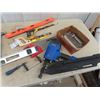 Image 2 : Air Roofing Nailer, Campbel Hausfield Caulking Gun, Hammers, Levels, & Saws