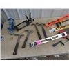 Image 3 : Air Roofing Nailer, Campbel Hausfield Caulking Gun, Hammers, Levels, & Saws