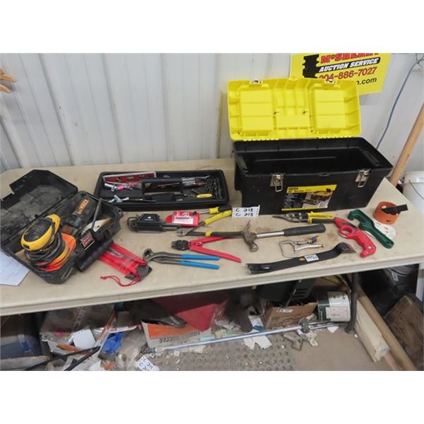 De Walt Orbital Power Sander- Full Tool Box Odd & Ends Tools, Hammer,  Cutters, Drill Bits , Allen W