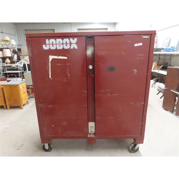 Metal Job Box on Wheels w Shelving & Castors 68 H 60 W & 30  D