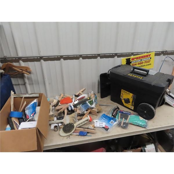 Stanley Tool Box w Wheels , Painting Supply Wire Brushes, & Paint Brushes