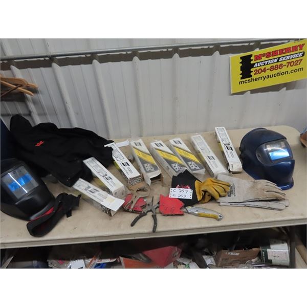 2) auto Flash Welding Helmets, 8 Boxes Welding Rods, Gloves, Welding Magnets SW14