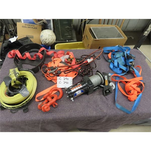 2000 LB Winch, Tow Straps, & Load Binders