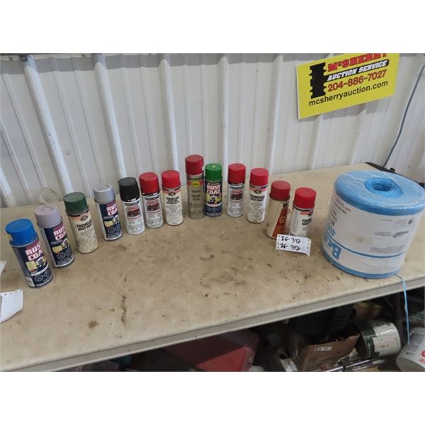 Approx 13 Spray Paint Cans, - Believe all Are New Roll of Baler Twine