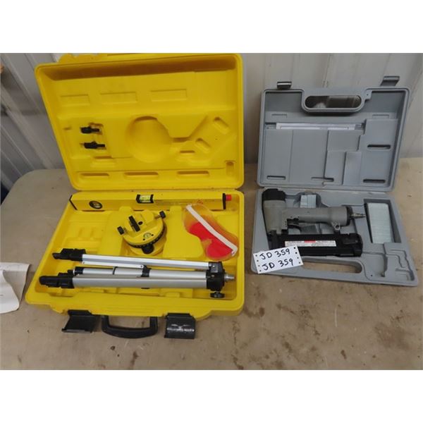 Power Fist 18" Laser Level Kit, & Air Brad Nailer Both w Cases