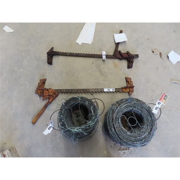 2 Partial Rolls Barbed Wire & 2 Fence Wire Stretchers