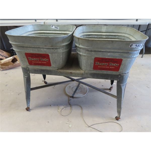 Double Galvanized Wash Tub on Stand