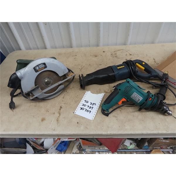 3 Power Tools- Circ Saw, Recip Saw, & Drill