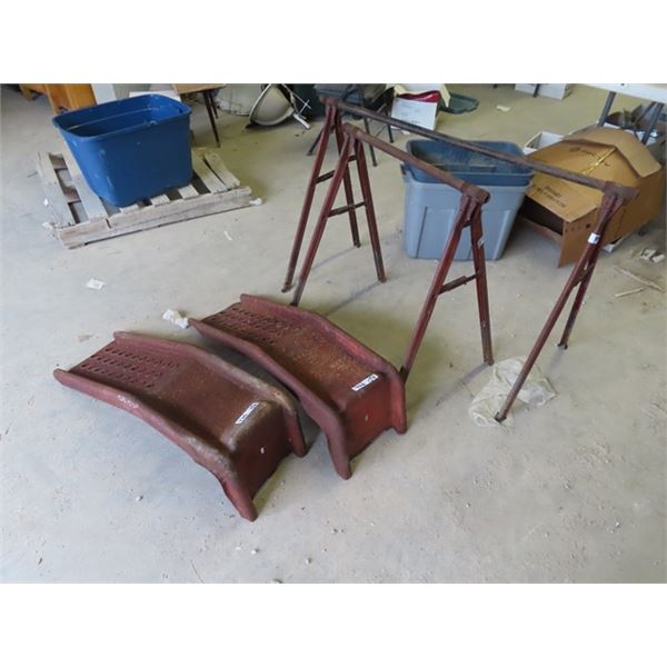 2 Steel Saw Horses, & Car Ramps