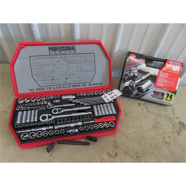 2 New Socket Sets 1) Pro Series 102 Pc 1/4  3/8   & 1) 74 Pc Mastercraft  1/4  & 3/8 