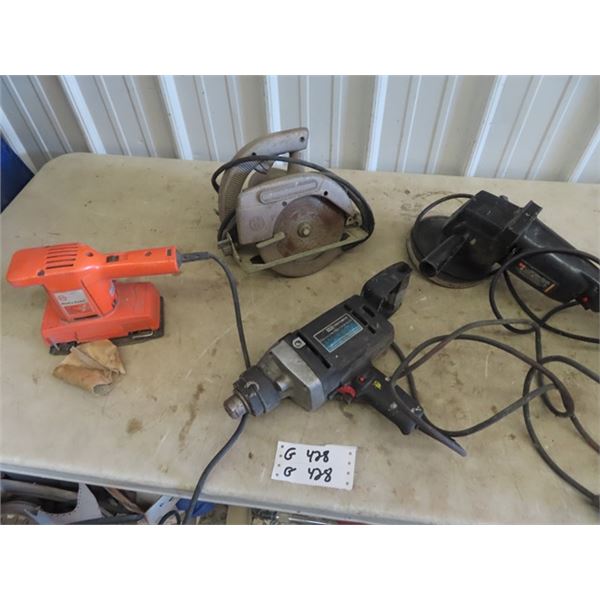 4 Power Tools- Circ Saw, Sander, Drill & Angle Grinder