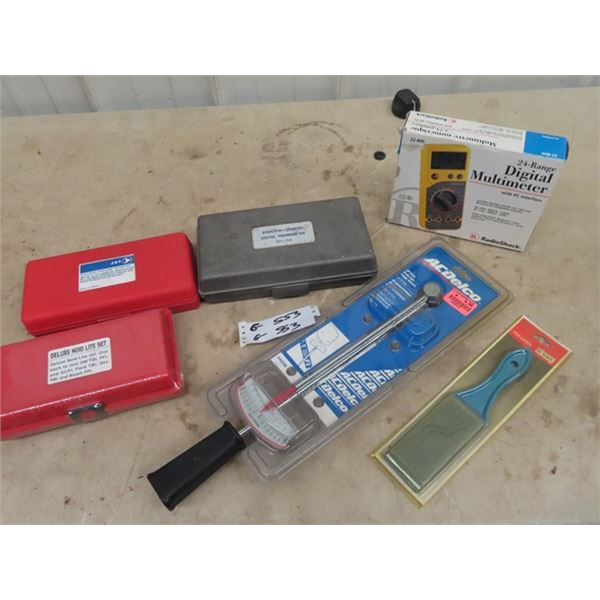 2- Deluxe Boidlite Sets, Elec Therm Digital Thermometer, Digital Multimeter, 3/8 Torque Wrench, Plus