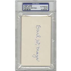 Carl Mays Signed Index Card, PSA Authentic.This