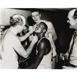 Red Auerbach and Larry Bird Signed Oversized Pho