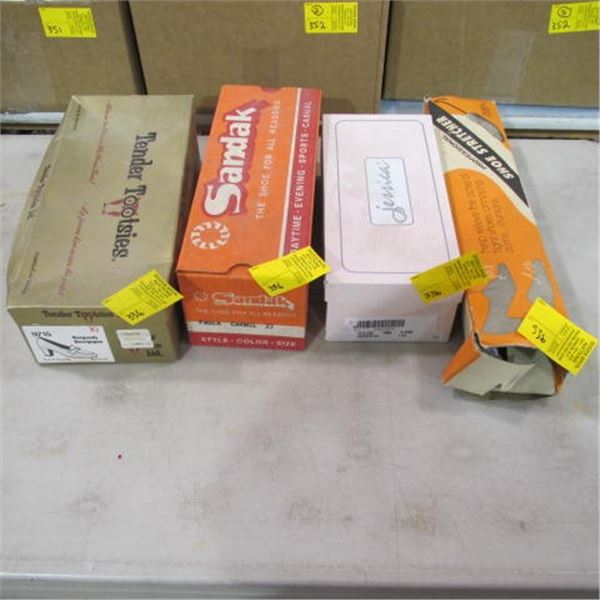 2 PAIRS OF LADIES SANDALS & A PAIR OF SHOES & A PAIR OF SHOE STRETCHERS