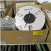 Image 1 : BOX OF ASST. CLOCKS, INCLUDING A SONY REEL CLOCK
