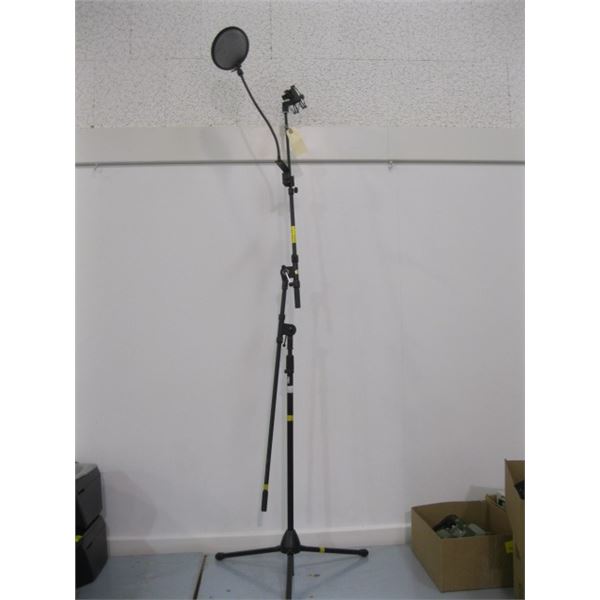 MICROPHONE STAND, BLACK, WITH MIC HOLDER & WINDSCREEN