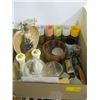 Image 1 : BOX OF MISC. WOOD WRAPPED GLASSES, CANDLESTICKS, ETC.