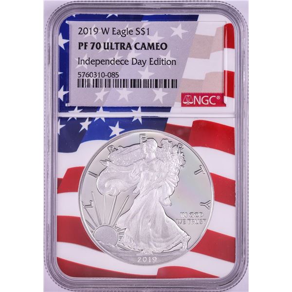 2019-W $1 Proof American Silver Eagle Coin NGC PF70 Ultra Cameo Independence Day Flag