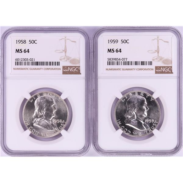 Lot of 1958-1959 Half Dollar Coins NGC MS64