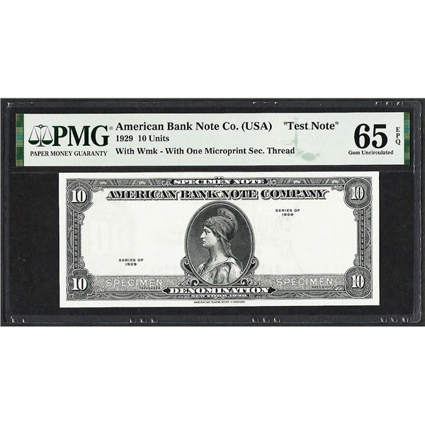 1929 10 Unit American Bank Note Co. "Test Note" PMG Gem Uncirculated 65EPQ