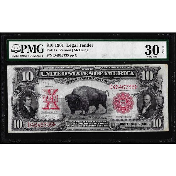 1901 $10 Bison Legal Tender Note Fr.117 PMG Very Fine 30EPQ