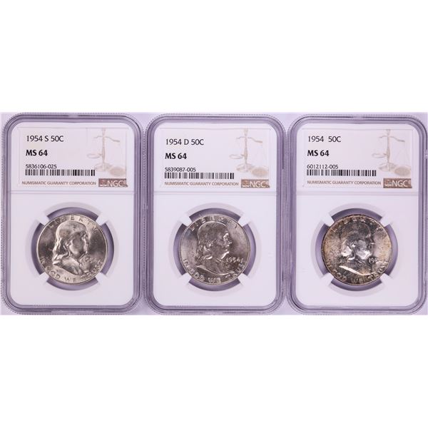 Lot of 1954-P/D/S Franklin Half Dollar Coins NGC MS64