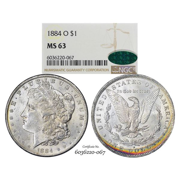 1884-O $1 Morgan Silver Dollar Coin NGC MS63 CAC Great Toning