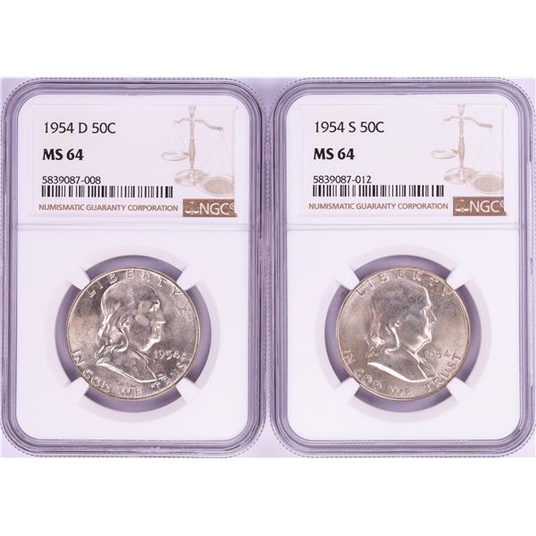 Lot of 1954-S & 1954-D Franklin Half Dollar Coins NGC MS64