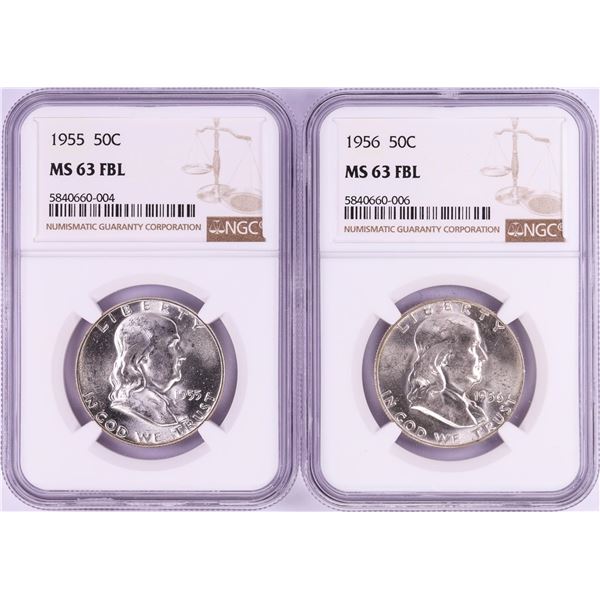 Lot of 1955-1956 Franklin Half Dollar Coins NGC MS63FBL