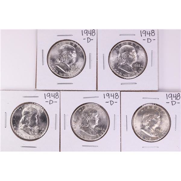 Lot of (5) 1948-D Franklin Half Dollar Coins