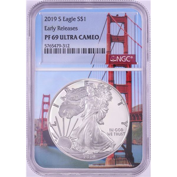 2019-S $1 Proof American Silver Eagle Coin NGC PF69 Ultra Cameo Bridge Core