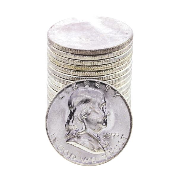 Roll of (20) Brilliant Uncirculated 1955 Franklin Half Dollar Coins