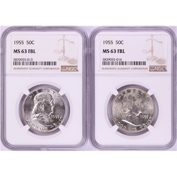 Lot of (2) 1955 Franklin Half Dollar Coins NGC MS63FBL