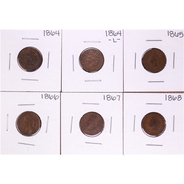Set of 1864 -1868 Indian Head Cent Coins Including 1864-L
