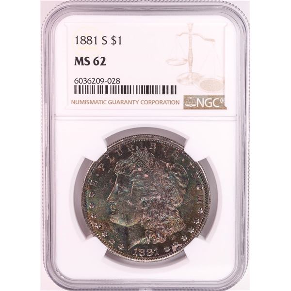1881-S $1 Morgan Silver Dollar Coin NGC MS62 Great Toning
