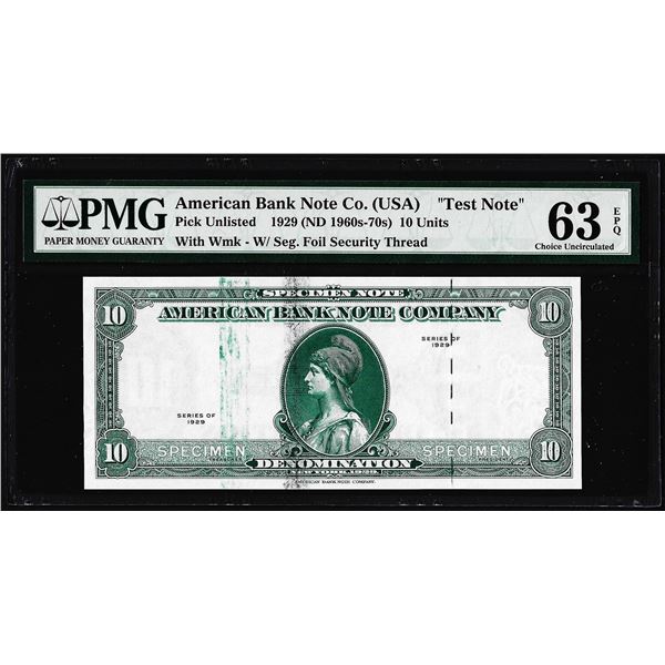 1929 10 Unit American Bank Note Co. "Test Note" PMG Choice Uncirculated 63EPQ