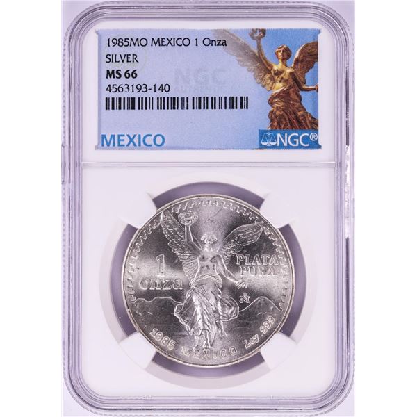 1985Mo Mexico 1 Onza Libertad Silver Coin NGC MS66