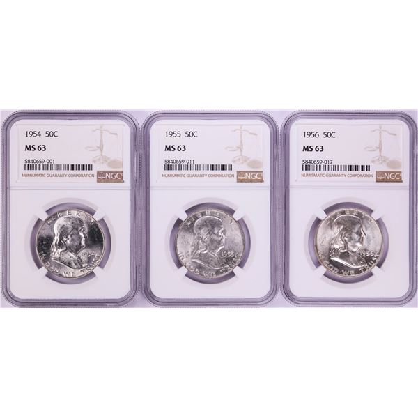 Lot of 1954-1956 Franklin Half Dollar Coins NGC MS63