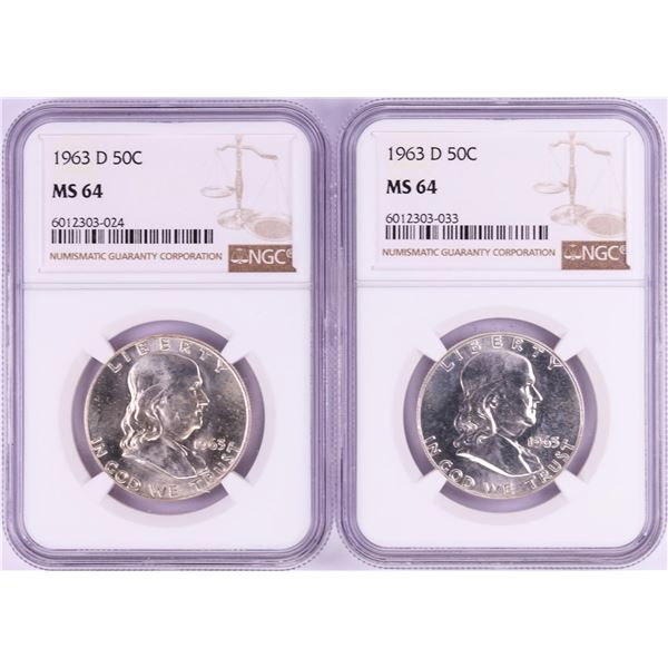 Lot of (2) 1963-D Franklin Half Dollar Coins NGC MS64