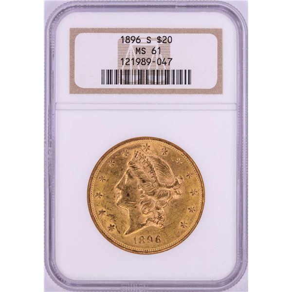1896-S $20 Liberty Head Double Eagle Gold Coin NGC MS61