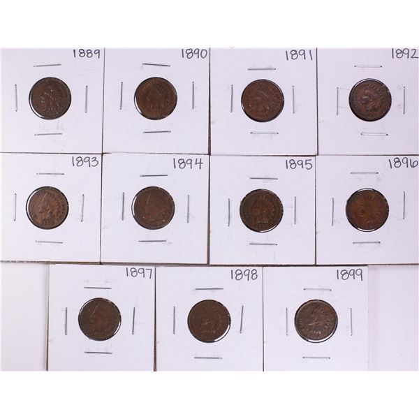 Set of 1889-1899 Indian Head Cent Coins