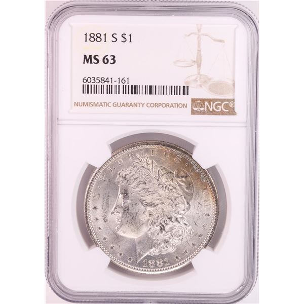 1881-S $1 Morgan Silver Dollar Coin NGC MS63 Nice Toning