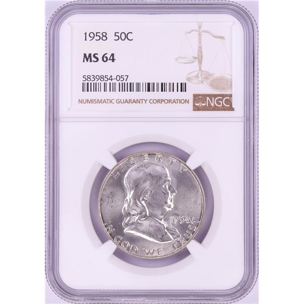 1958 Franklin Half Dollar Coin NGC MS64